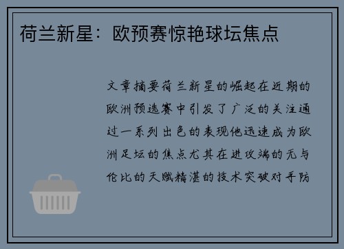 荷兰新星：欧预赛惊艳球坛焦点