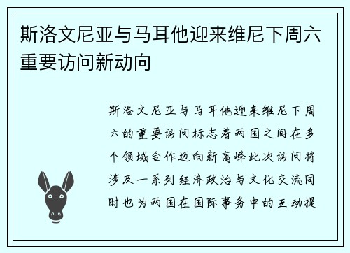 斯洛文尼亚与马耳他迎来维尼下周六重要访问新动向