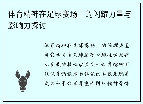 体育精神在足球赛场上的闪耀力量与影响力探讨